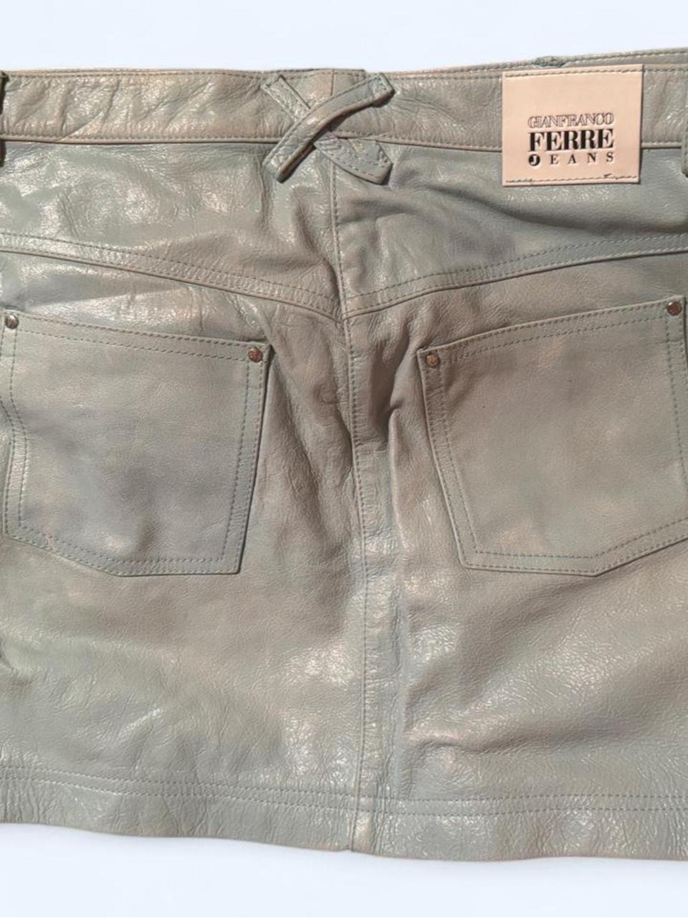 NEW FERRE ITALY Mint Green Leather A-Line Mini Skirt size 44 EU 12 US